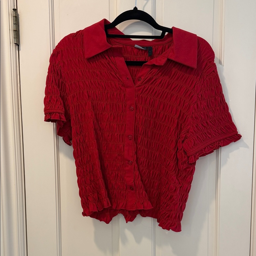ASOS Red Short-Sleeve Button-Down Textured Top